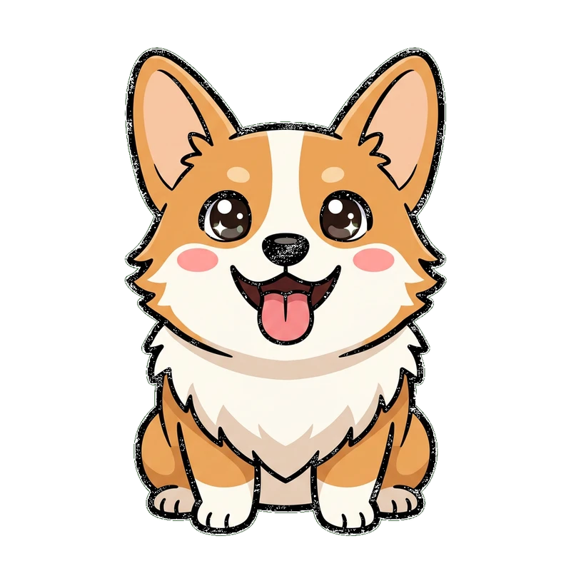 A stylized cartoon mascot of the same dog